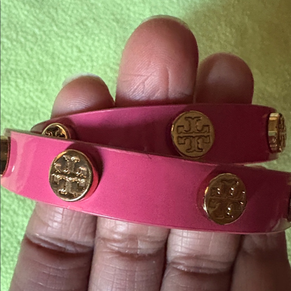 Tory Burch Pink Leather Wrap Bracelet with Gold Studs - Picture 2 of 5